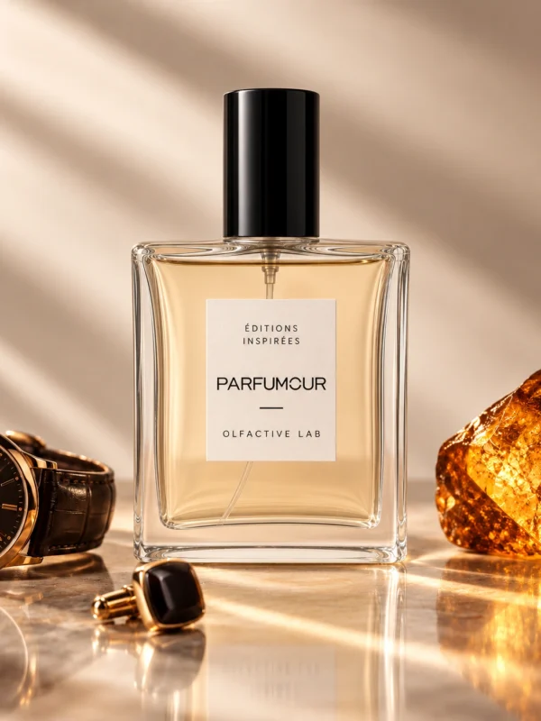 Flacon Parfumour de 100 ml, eau de parfum ambrée pour homme, avec de la résine d'ambre, une montre à bracelet cuir et des boutons de manchette